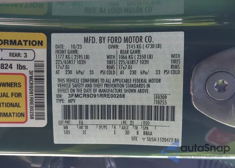 2024 Ford Bronco Sport Badlands из США, поврежденный, VIN 3FMCR9D91RRE00268